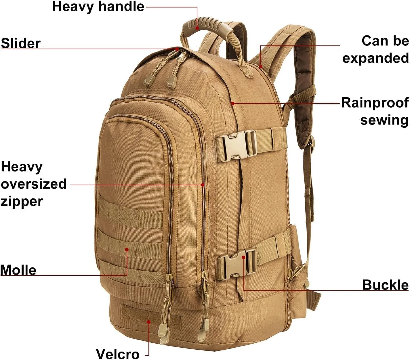Large Tactical Expandable Backpack 39L-64L Military Bug Out Bag With Waist Strap