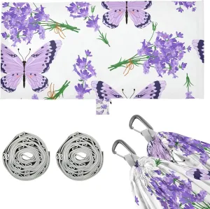 Lavender Purple Butterflies Camping Hammock Single Portable Hammocks 330 lbs Capacity with 2 Tree Straps and Attached Carry Bag,Perfect for Outdoor,Indoor,Beach,Camping,Travel