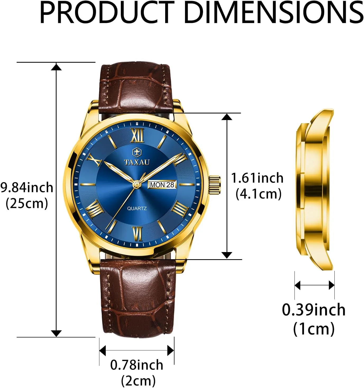 Leather Band Mens Watches with Day Date Quartz Analog Large Face Classic Watch Roman Numerals Dress Luminous Rlojes para Hombres