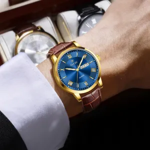 Leather Band Mens Watches with Day Date Quartz Analog Large Face Classic Watch Roman Numerals Dress Luminous Rlojes para Hombres