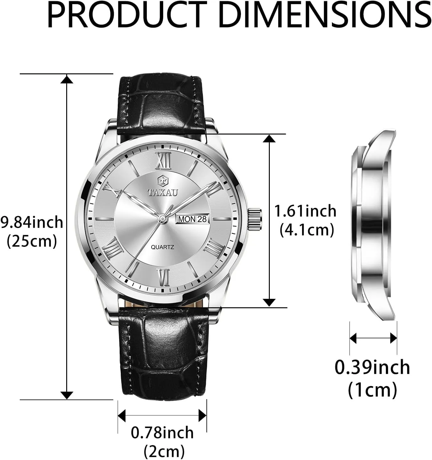 Leather Band Mens Watches with Day Date Quartz Analog Large Face Classic Watch Roman Numerals Dress Luminous Rlojes para Hombres