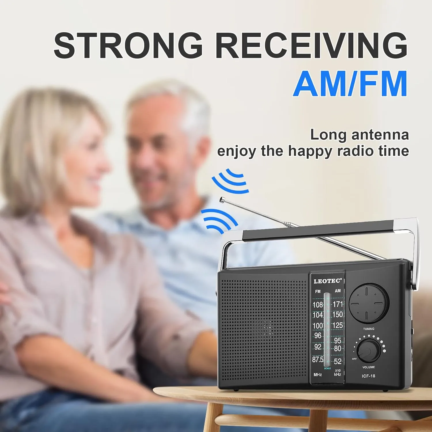 LEOTEC Portable AM FM Radio with Best Reception,Battery Operated or AC Power,Big Speaker,Large Tuning Knob,Clear Dial,Earphone Jack for Gift,Elder,Home Black