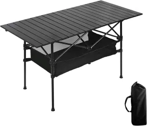 Lightweight Aluminum Folding Camping Table (47.24” x 21.65” x 19.69”),Portable Roll-Up Table for Outdoor, Camping, Beach, BBQ, Patio, and Picnic,Cooking Indoor, Durable with Carrying Bag