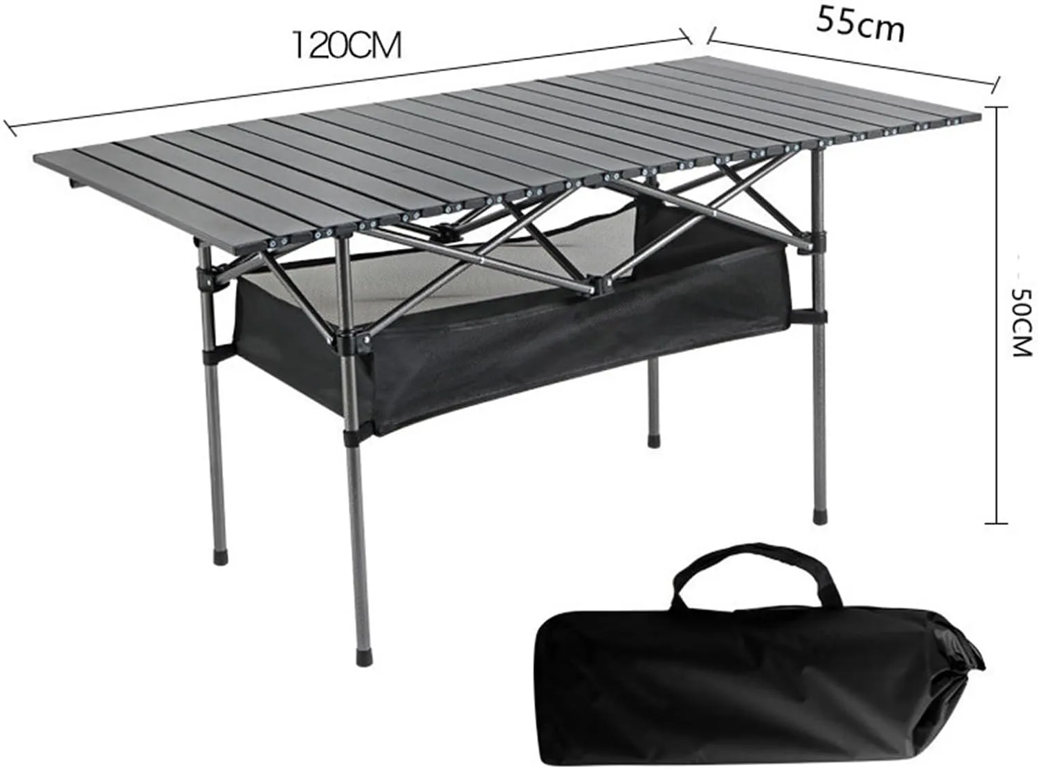 Lightweight Aluminum Folding Camping Table (47.24” x 21.65” x 19.69”),Portable Roll-Up Table for Outdoor, Camping, Beach, BBQ, Patio, and Picnic,Cooking Indoor, Durable with Carrying Bag