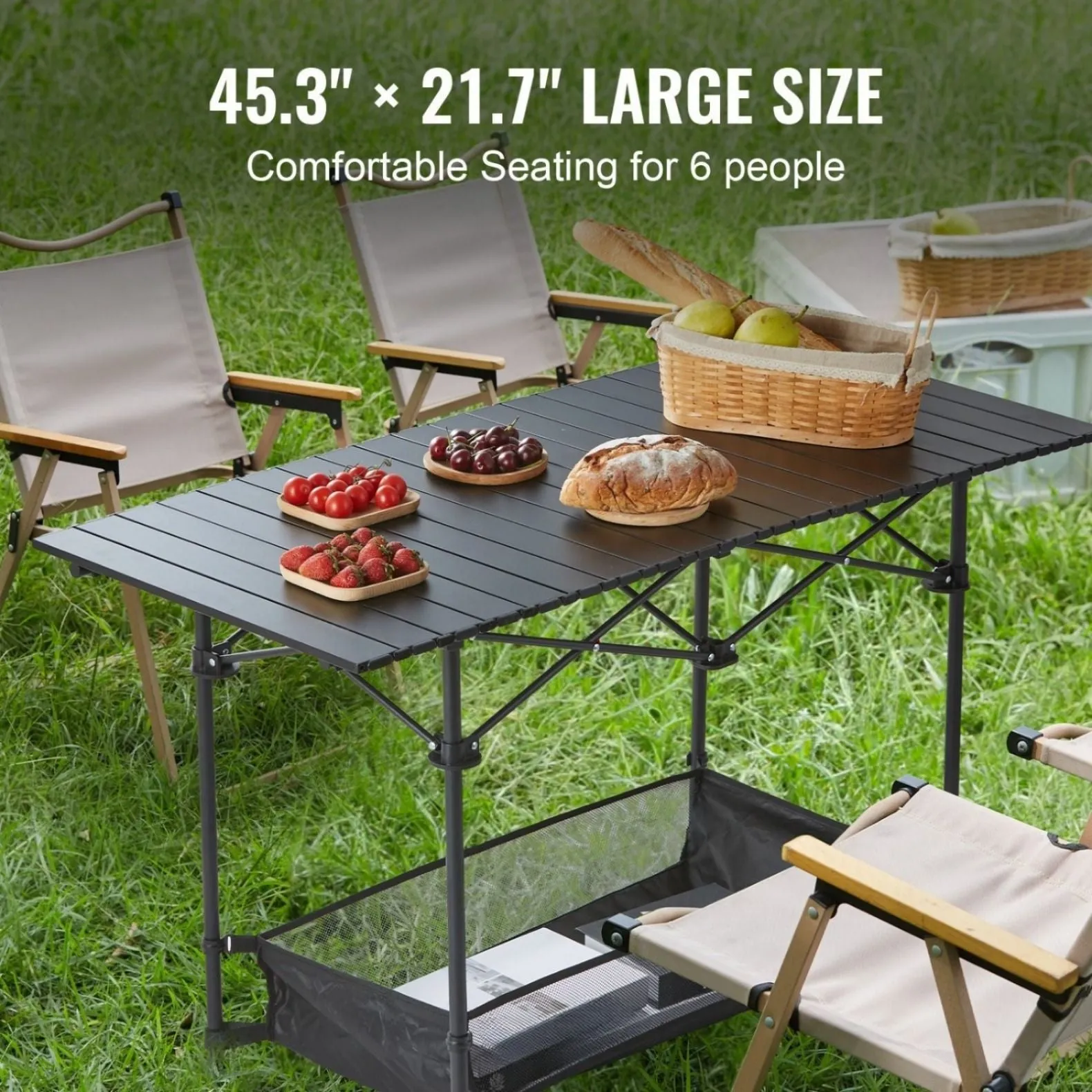 Lightweight Aluminum Roll-Up Camping Table with Carry Bag