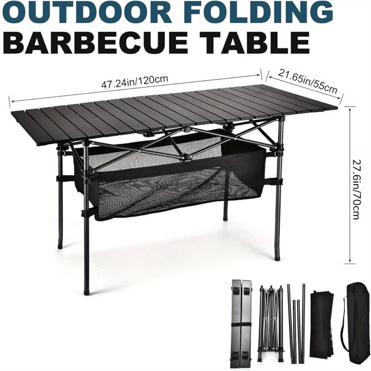 Lightweight Aluminum Roll-Up Camping Table with Carry Bag
