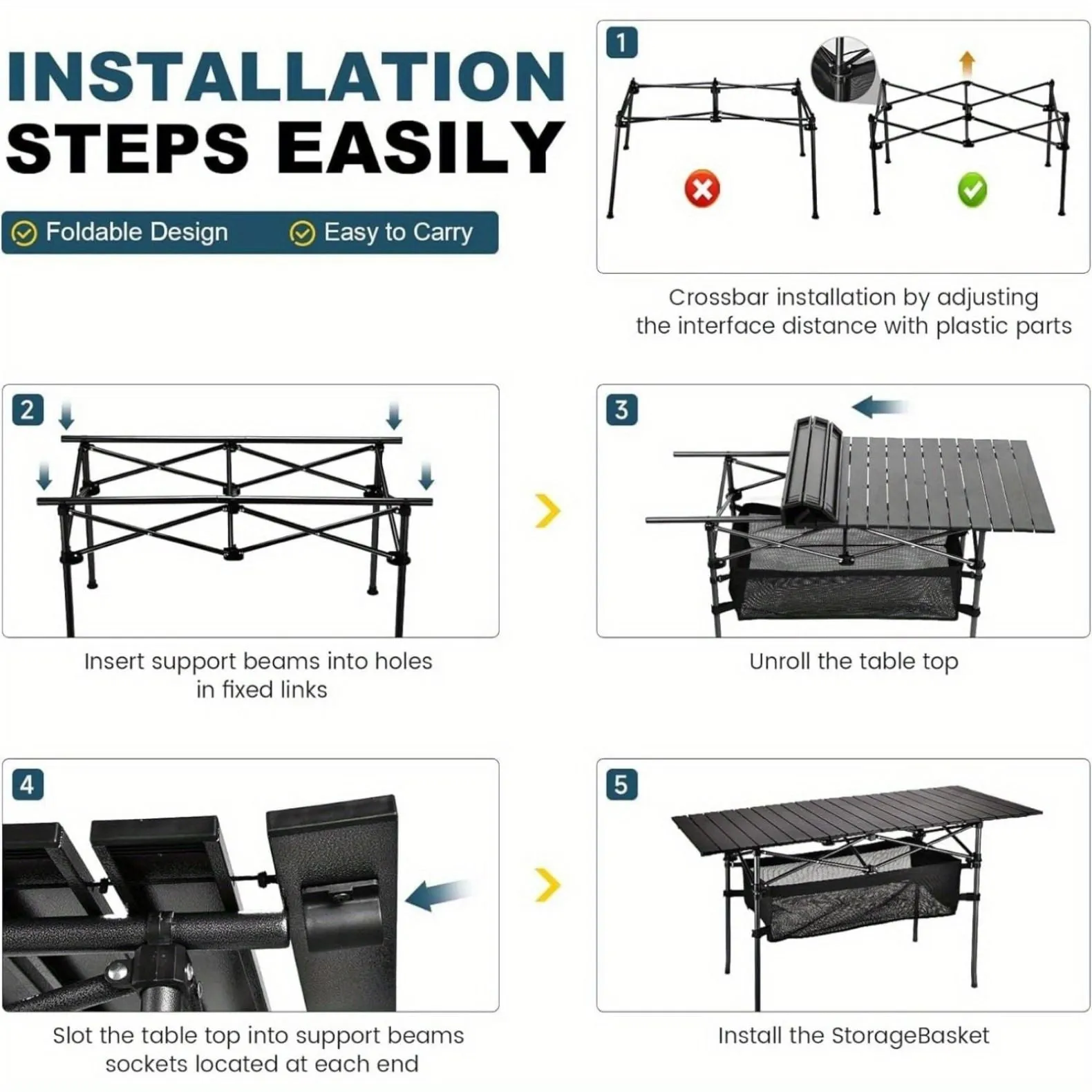 Lightweight Aluminum Roll-Up Camping Table with Carry Bag