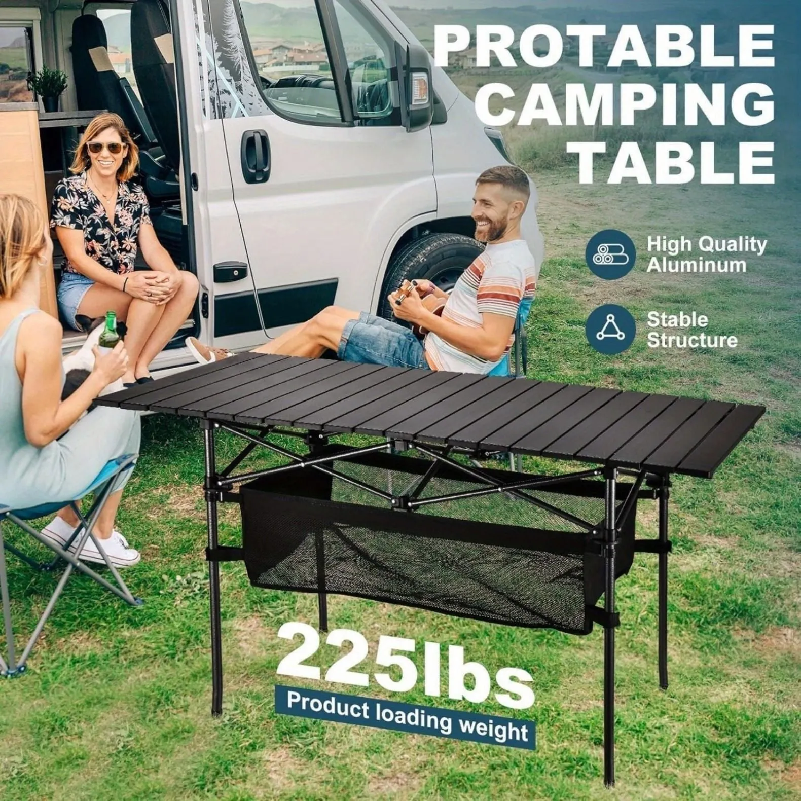 Lightweight Aluminum Roll-Up Camping Table with Carry Bag