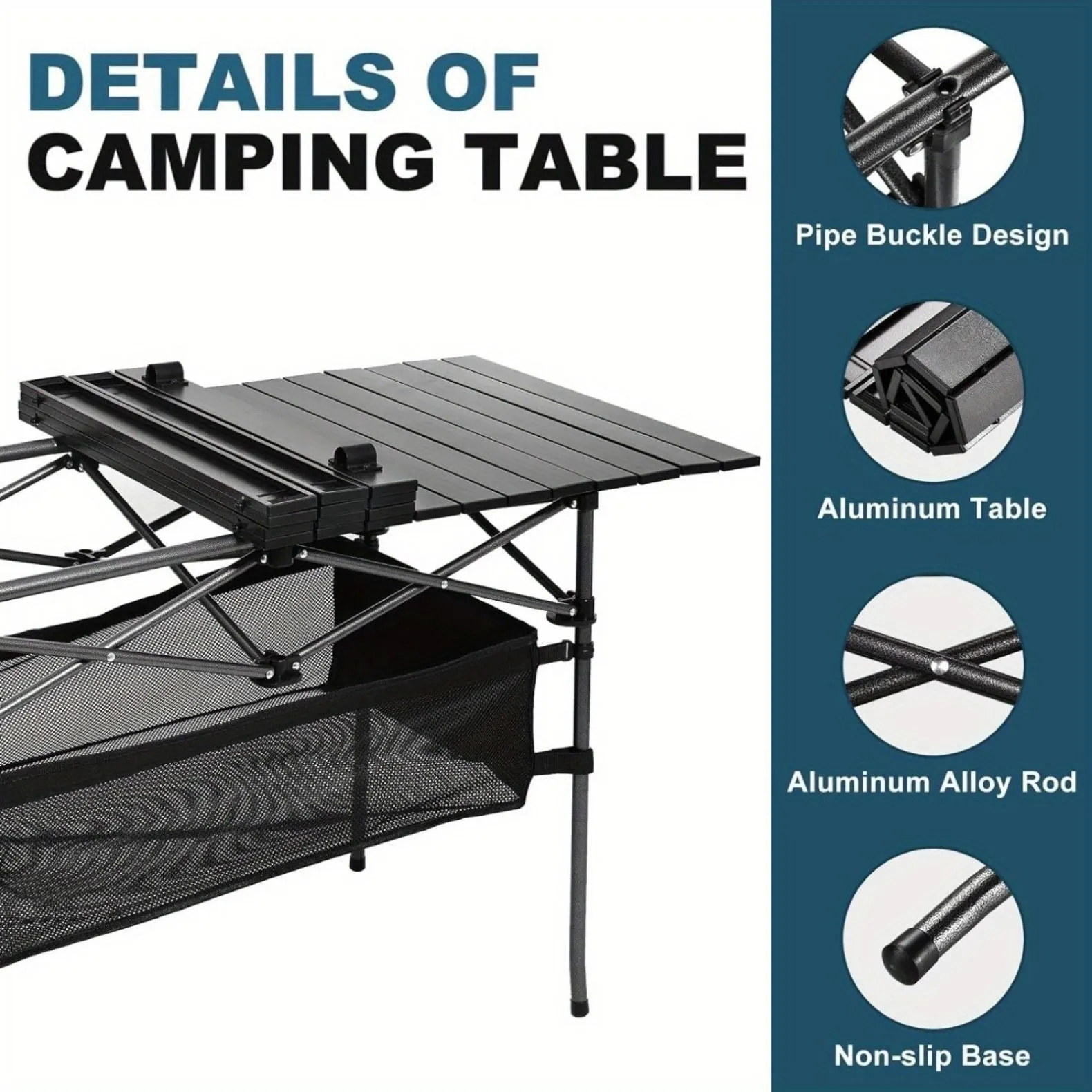 Lightweight Aluminum Roll-Up Camping Table with Carry Bag