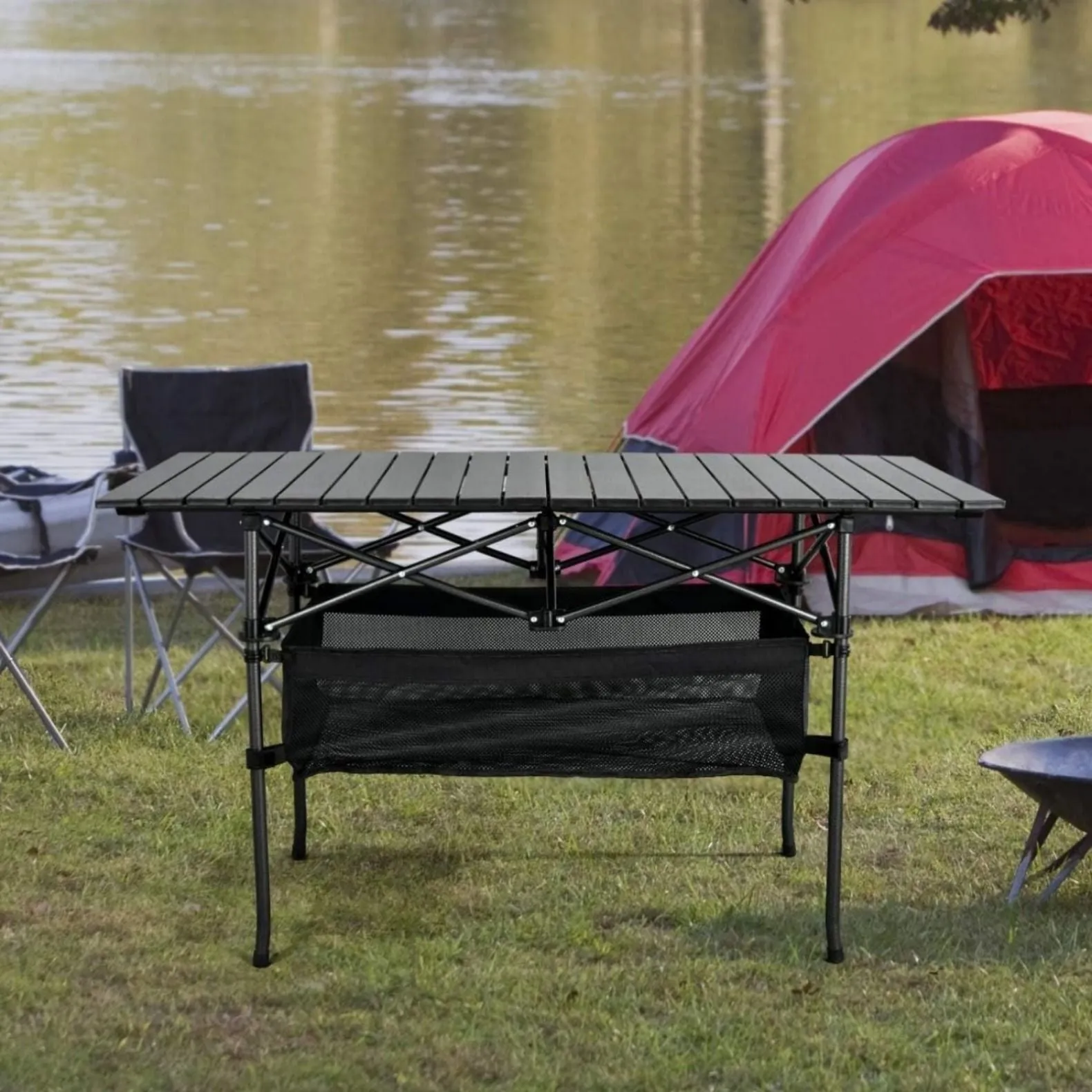 Lightweight Aluminum Roll-Up Camping Table with Carry Bag