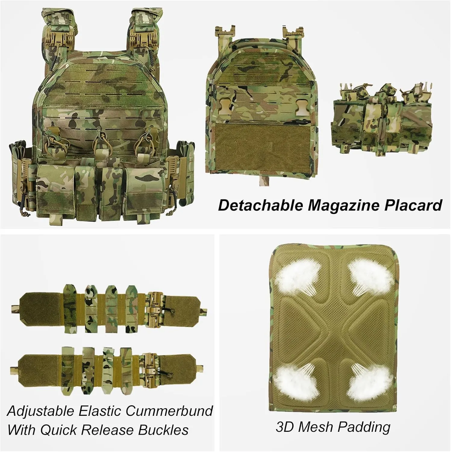 Lightweight Molle Quick Release Buckles Tactical Vest Laser Cutting Modular Airsoft Vest with Magazine Placard