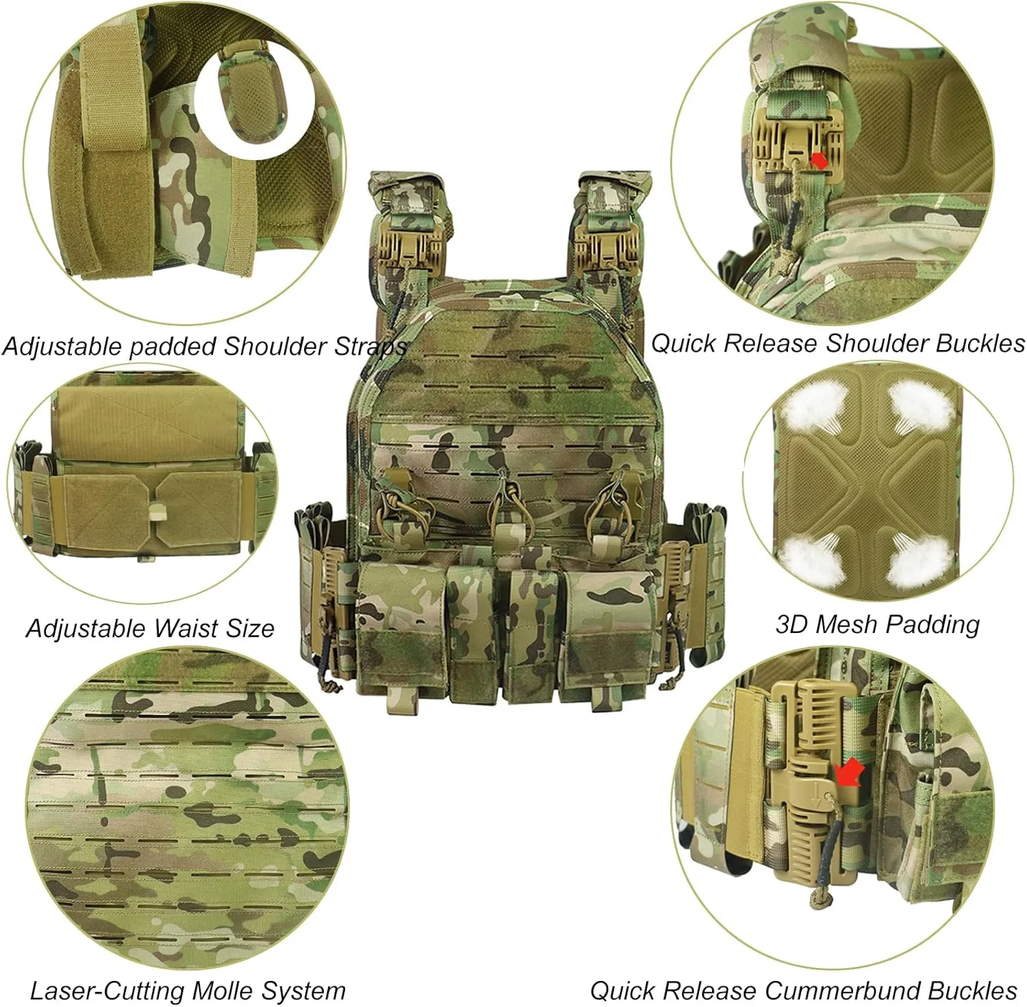 Lightweight Molle Quick Release Buckles Tactical Vest Laser Cutting Modular Airsoft Vest with Magazine Placard