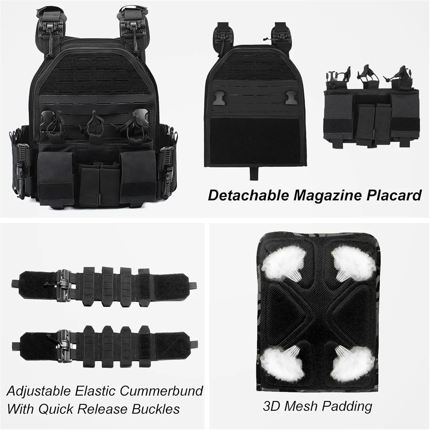Lightweight Molle Quick Release Buckles Tactical Vest Laser Cutting Modular Airsoft Vest with Magazine Placard