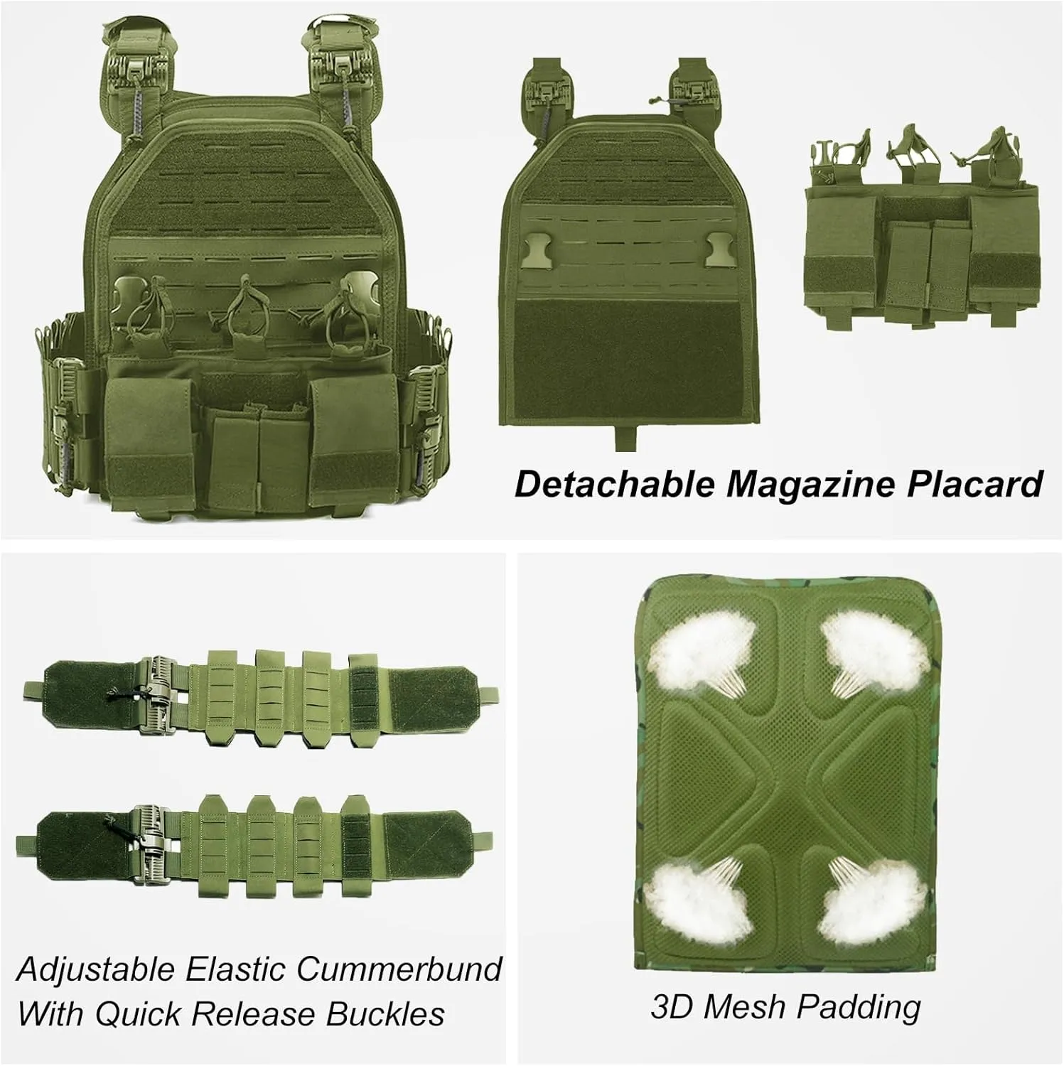 Lightweight Molle Quick Release Buckles Tactical Vest Laser Cutting Modular Airsoft Vest with Magazine Placard
