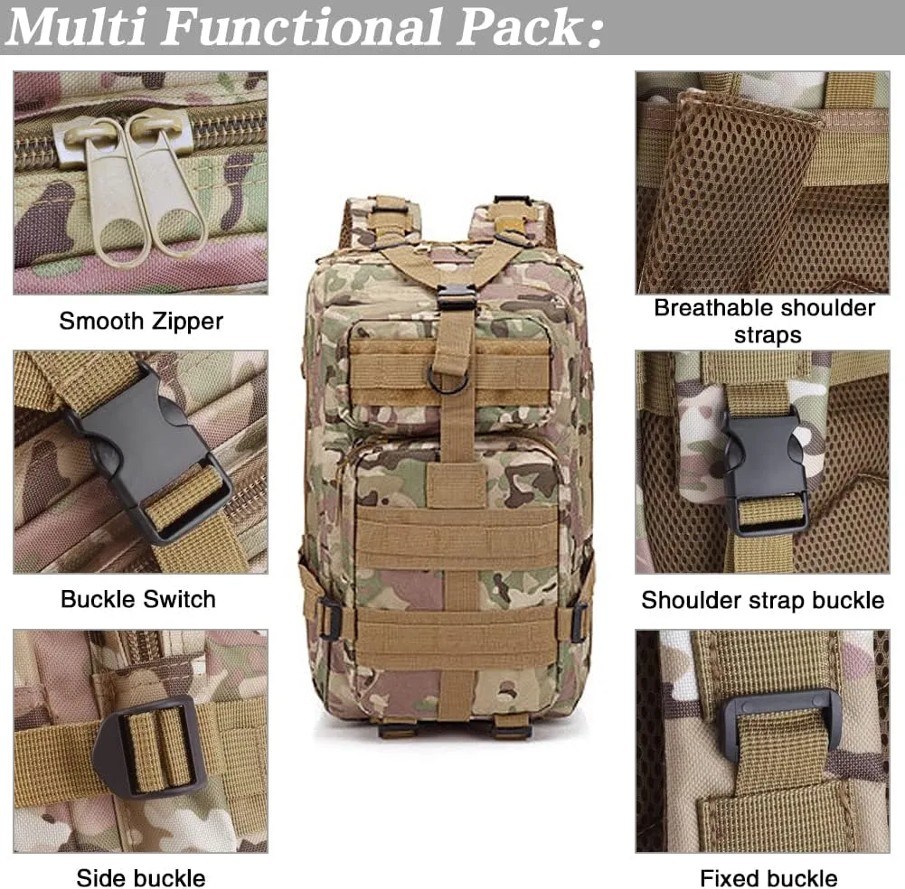 LIMHOO Tactical Backpack for Men - Small Army Backpack Military Rucksack 30L EDC Molle Bag with USA Flag Patch (CP Camo)