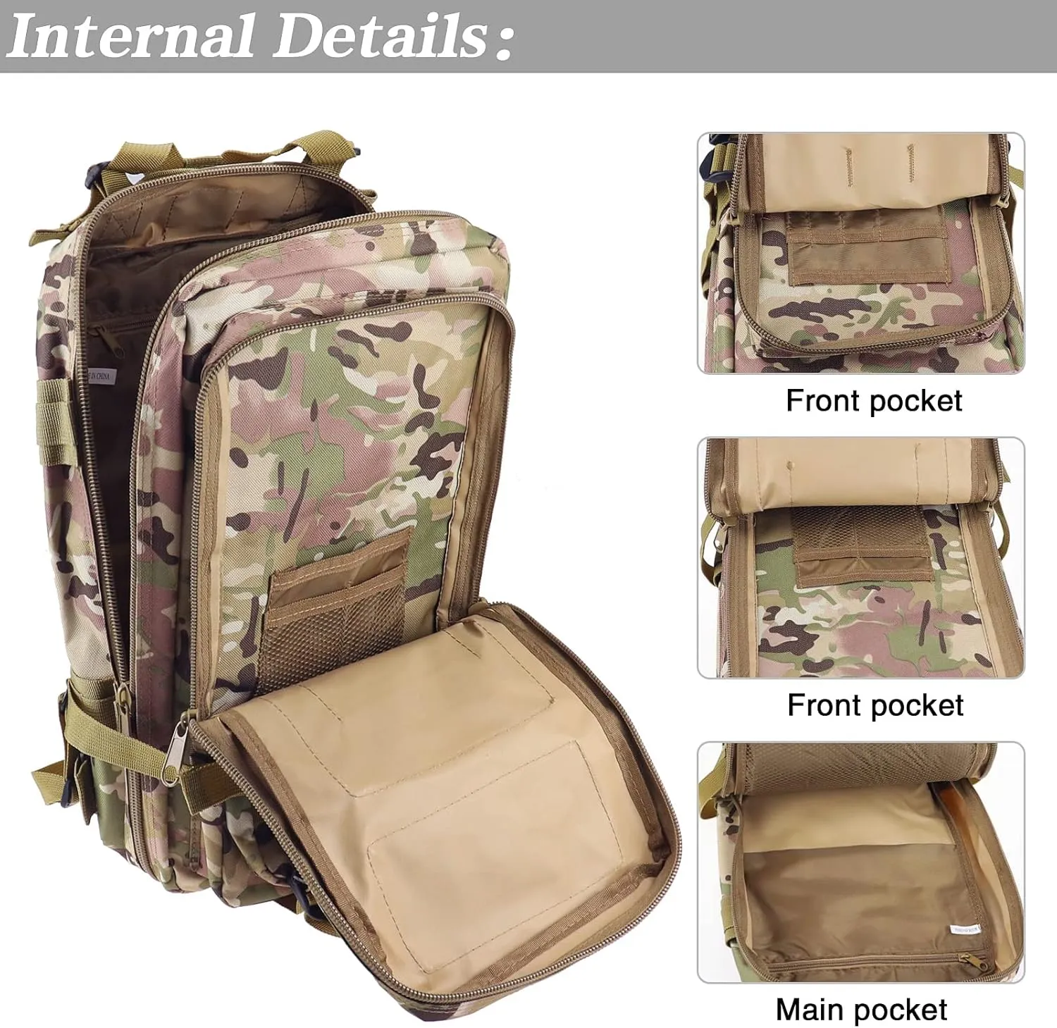LIMHOO Tactical Backpack for Men - Small Army Backpack Military Rucksack 30L EDC Molle Bag with USA Flag Patch (CP Camo)
