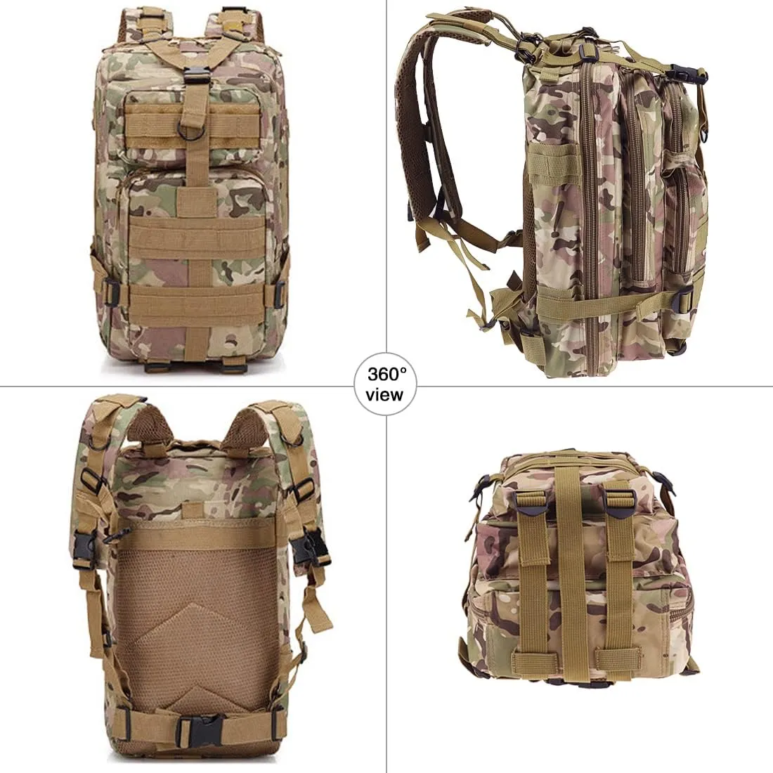 LIMHOO Tactical Backpack for Men - Small Army Backpack Military Rucksack 30L EDC Molle Bag with USA Flag Patch (CP Camo)