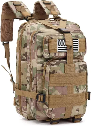 LIMHOO Tactical Backpack for Men - Small Army Backpack Military Rucksack 30L EDC Molle Bag with USA Flag Patch (CP Camo)