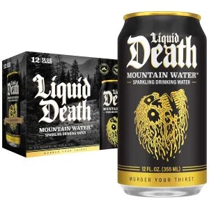 Liquid Death, Sparkling Mountain Water, 12-Pack (12oz Cans), Real Mountain Source, Infinitely Recyclable Ice-Cold Cans, American Made