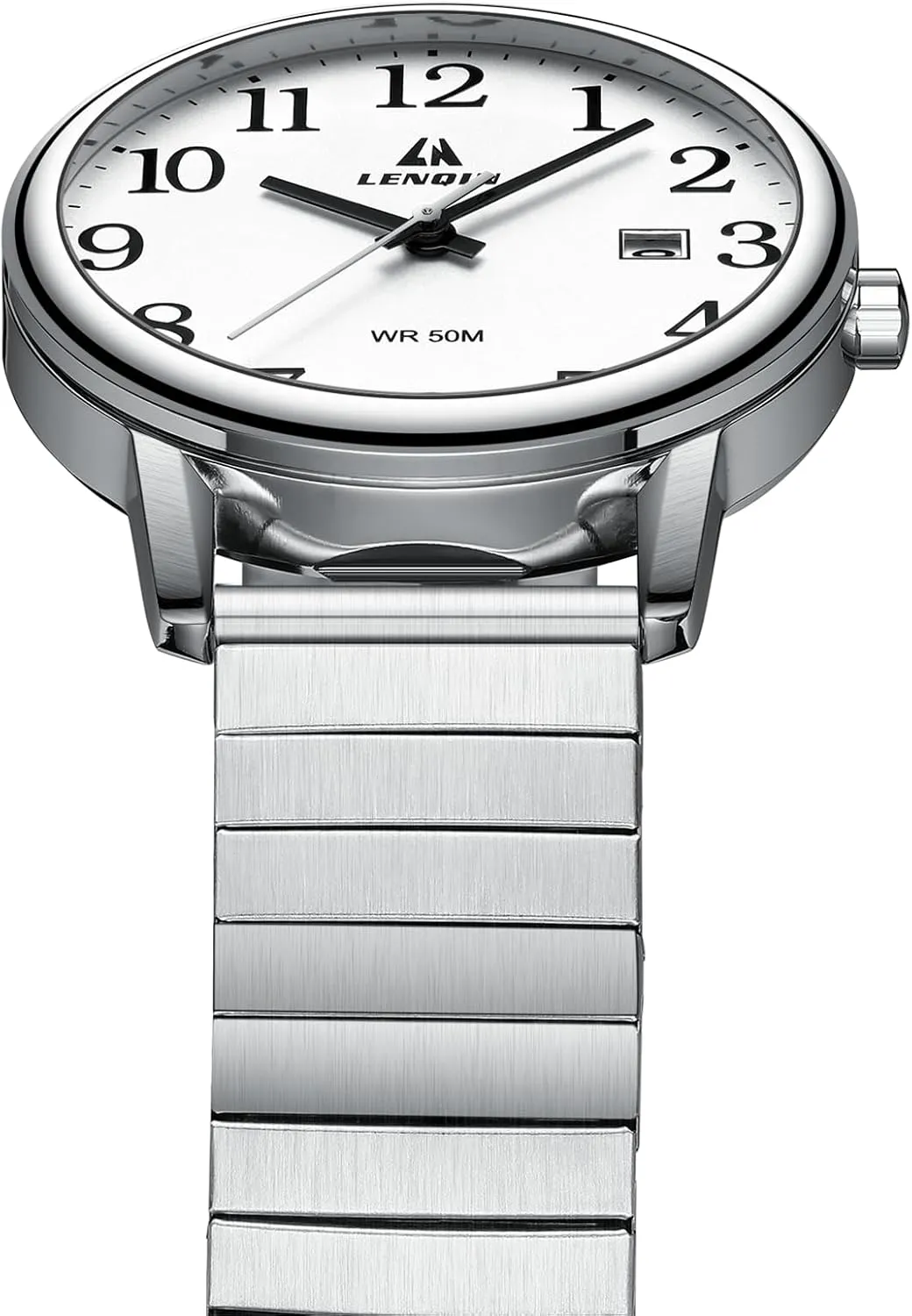 LN LENQIN Mens Watches Easy Read Analog Quartz Sport Waterproof Watch for Men with 38mm Stainless Steel Expansion Band and Glow Dial