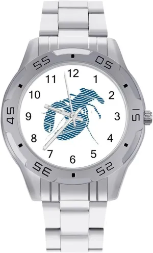 Lobster Waves Pattern Simple Stainless Steel Band Business Watch Dress Wrist Unique Luxury Work Casual Waterproof Watches