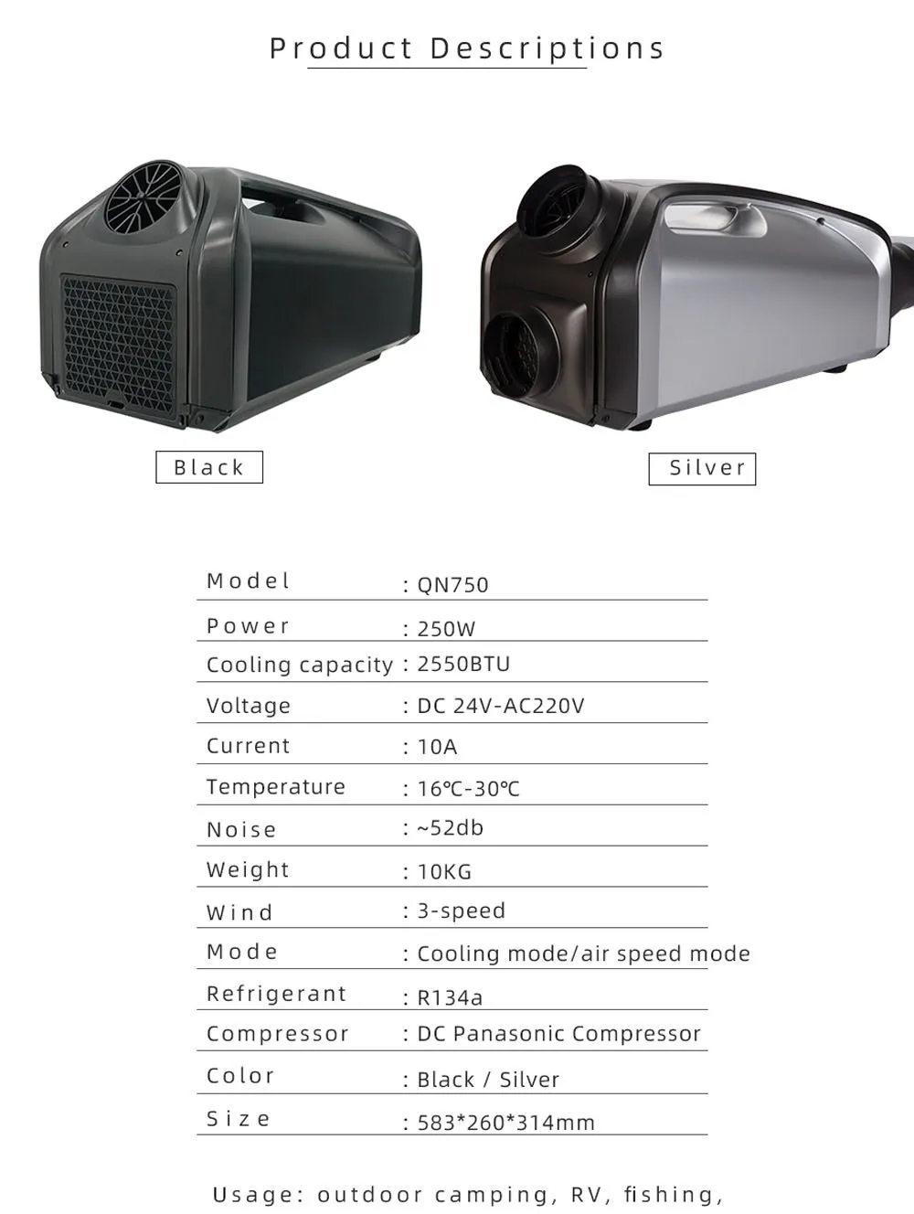 Local shipping AC CRONY 3 AC conditioning Conditioners Speeds Energy-efficient 24V Tent Unit Portable DC100-240V air Fan QN750 Home Cooling Air