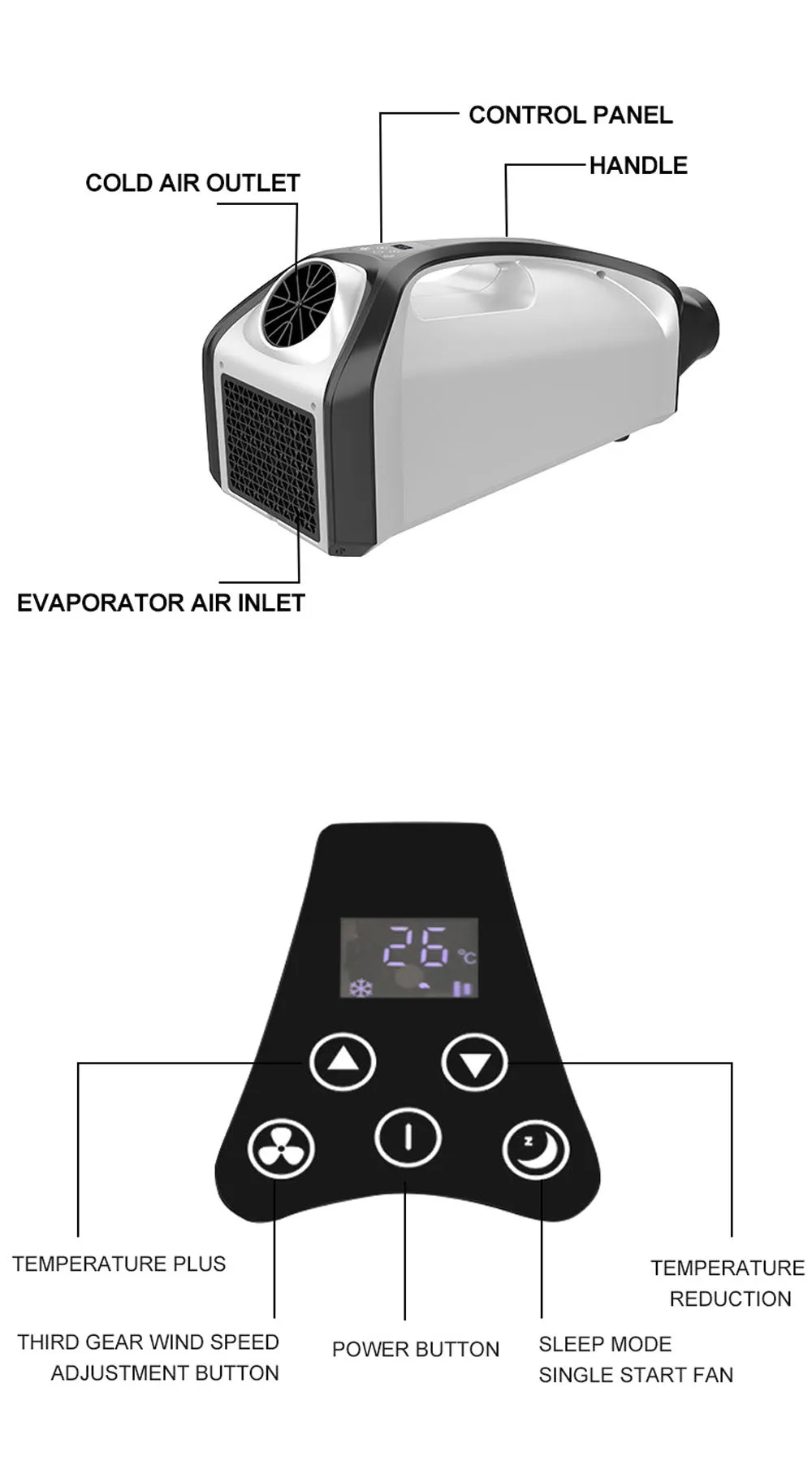 Local shipping AC CRONY 3 AC conditioning Conditioners Speeds Energy-efficient 24V Tent Unit Portable DC100-240V air Fan QN750 Home Cooling Air