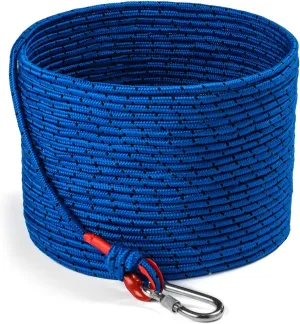 Loreso Strong Magnet Fishing Rope Carabiner, Camping Rope - Heavy Duty 1200 lb Strength All Purpose Ropes, 1/3 Inch Reinforced Polyester Line, Outdoor Rope for Camping, Hiking, Boating & Caving - 65ft
