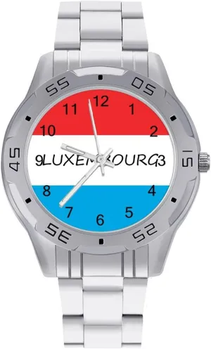 Luxembourg Flag Simple Stainless Steel Band Business Watch Dress Wrist Unique Luxury Work Casual Waterproof Watches
