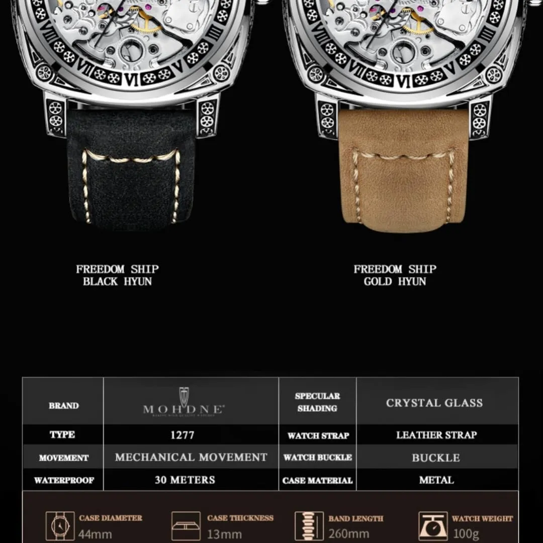 Luxury Hollow Mechanical Watch Men Exquisite Carving Steampunk Skeleton Automatic Self-Wind Watches Leather Sport Military Clock