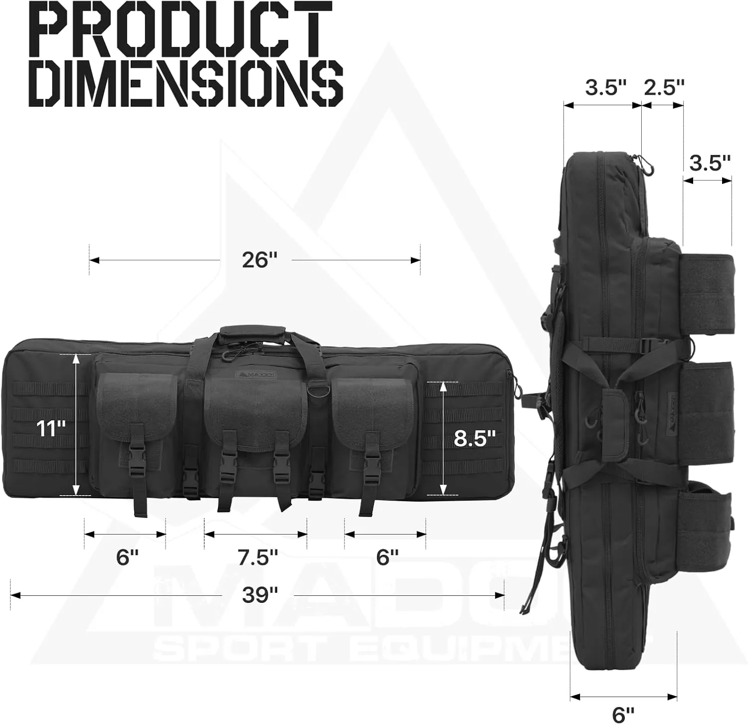 MADOG 40 inch Double Rifle Bag Soft Pistol Cases Long Portable Tactical Shotgun Backpack for Shooting Hunting Carrying, Black