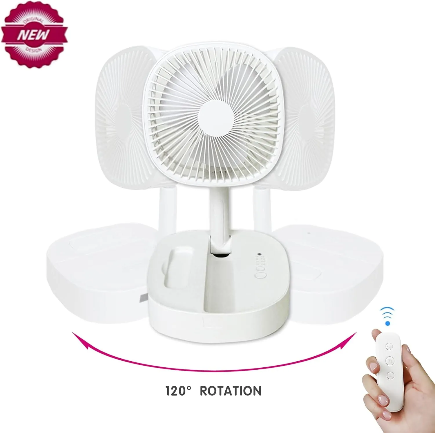 Magesh Oscillating Pedestal Foldable Desk and Floor Fan, Table Fan, Remote Control Telescopic 4 Speed Quiet Timer Fan for Bedroom Camping (White)