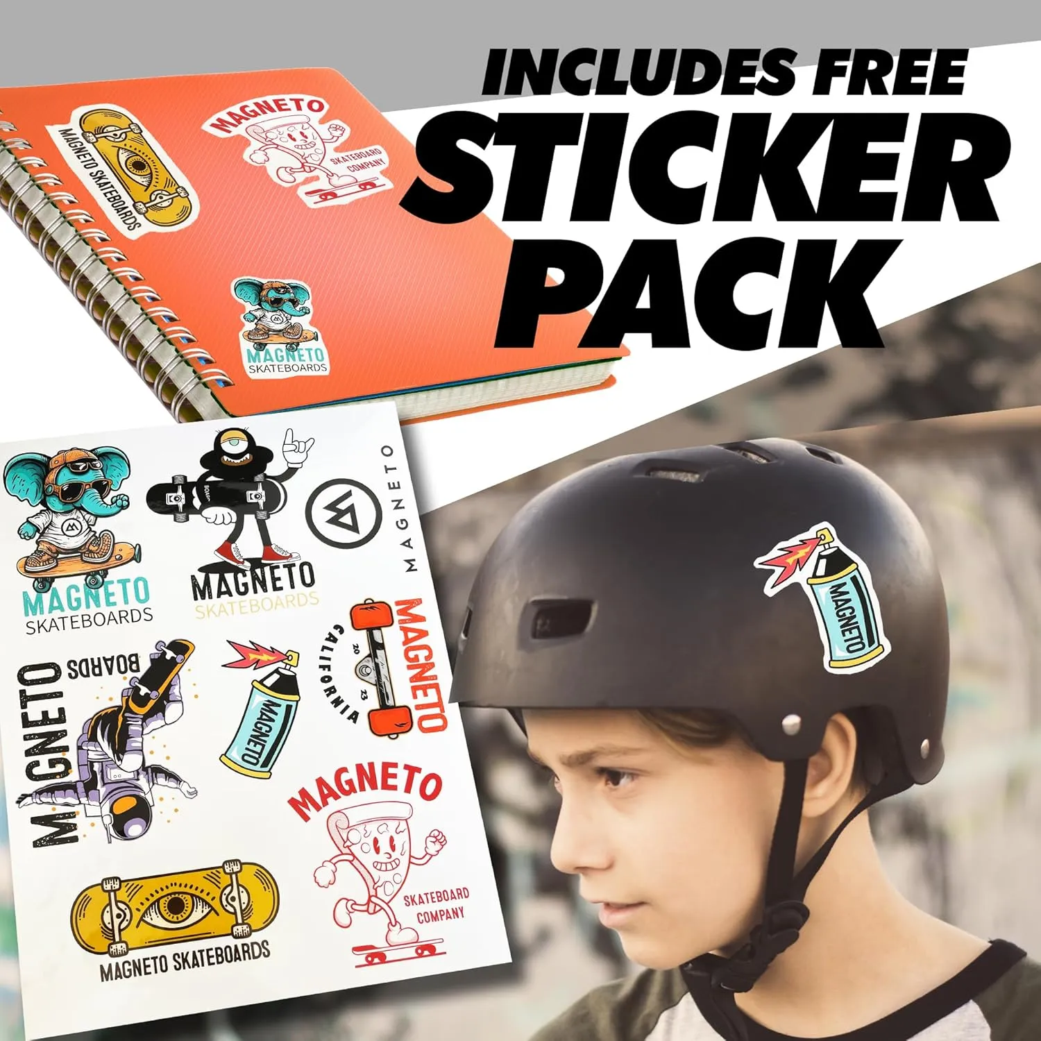 Magneto Complete Skateboard | 6-Layer Canadian Maple Double Kick Concave Deck | Beginners, and Teens
