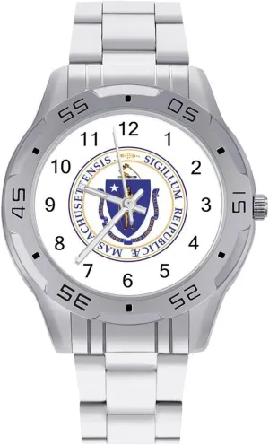 Massachusetts State United States Simple Stainless Steel Band Business Watch Dress Wrist Unique Luxury Work Casual Waterproof Watches