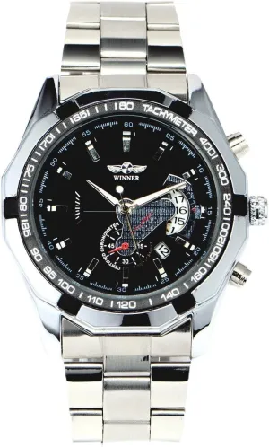 MASTOP Men Leisure Mechanical Wrist Watch Stainless Steel Strap Auto Date Simple Design Automatic self Wind