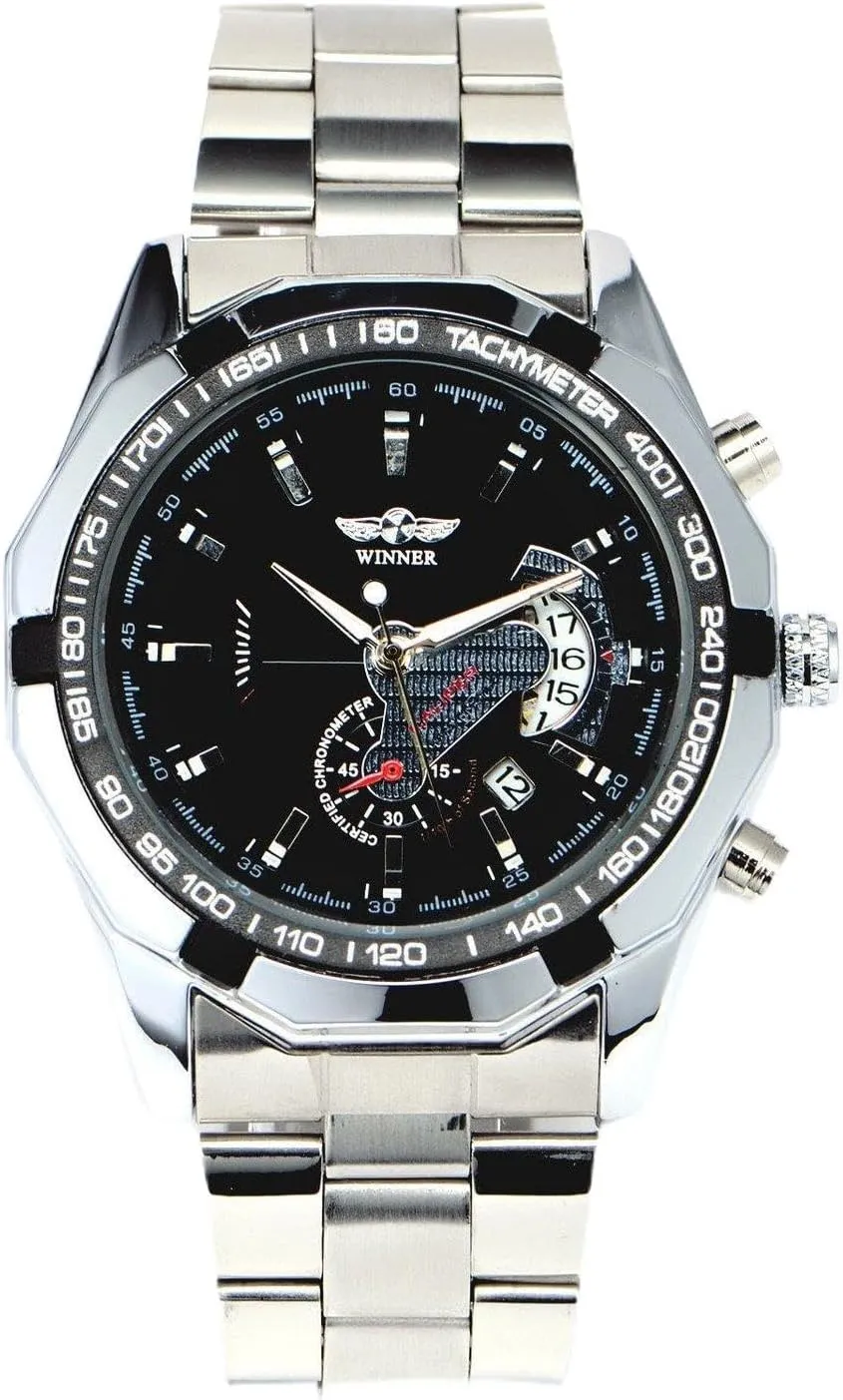 MASTOP Men Leisure Mechanical Wrist Watch Stainless Steel Strap Auto Date Simple Design Automatic self Wind