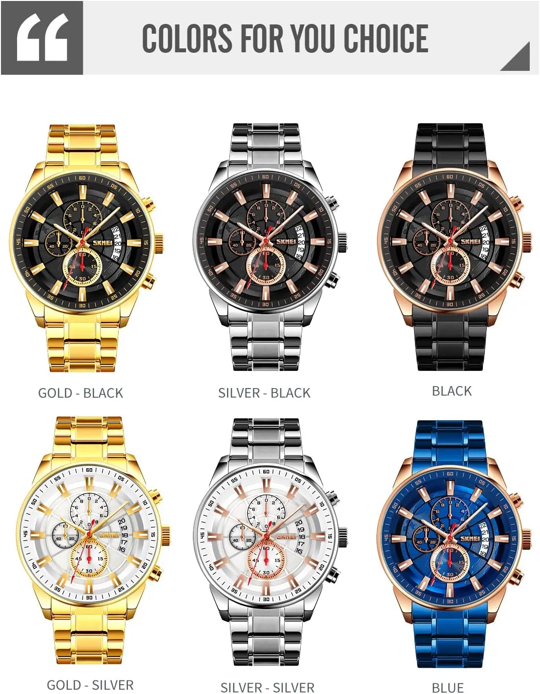 MASTOP Men's Fashion Stainless Steel Watches Date Waterproof Chronograph Wristwatches,Stainsteel Steel Band Waterproof Watch