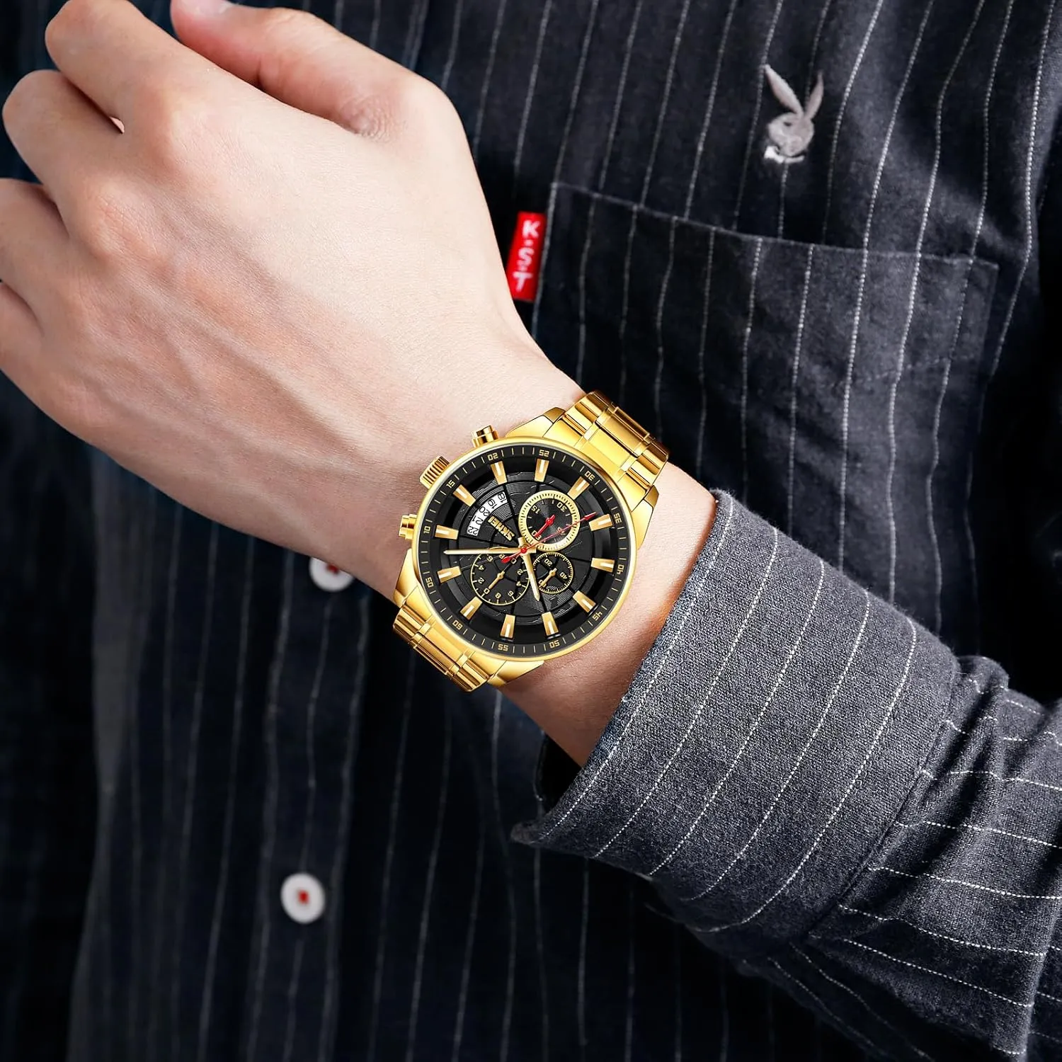 MASTOP Men's Fashion Stainless Steel Watches Date Waterproof Chronograph Wristwatches,Stainsteel Steel Band Waterproof Watch