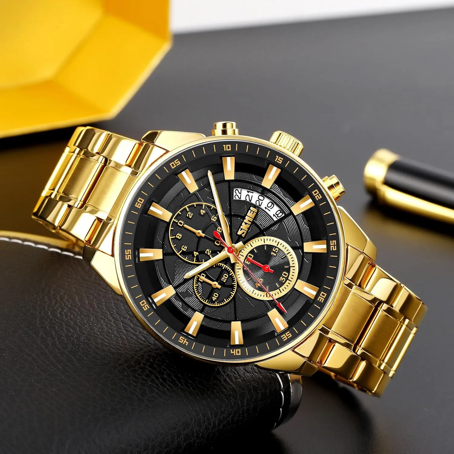 MASTOP Men's Fashion Stainless Steel Watches Date Waterproof Chronograph Wristwatches,Stainsteel Steel Band Waterproof Watch