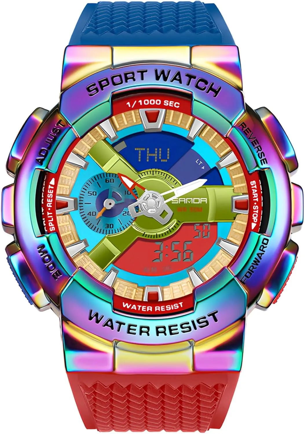 MASTOP Men's Watch Rainbow Color Watches Analog Digital 5ATM Waterproof High Contrast Black Brilliant White Watch Raise Hand Backlight Outdoor Military Watch
