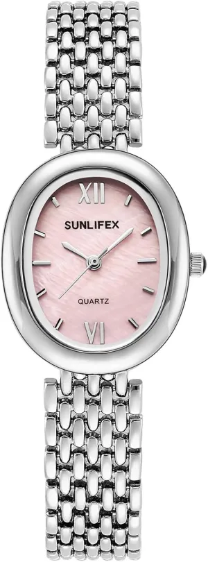 MASTOP Silver Watches for Women Petite Oval Quartz Wrist Watch Waterproof Stainless Steel Band Dainty Bracelet Watch for Ladies