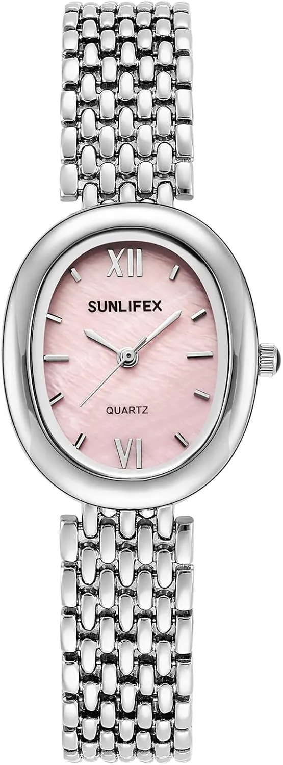 MASTOP Silver Watches for Women Petite Oval Quartz Wrist Watch Waterproof Stainless Steel Band Dainty Bracelet Watch for Ladies
