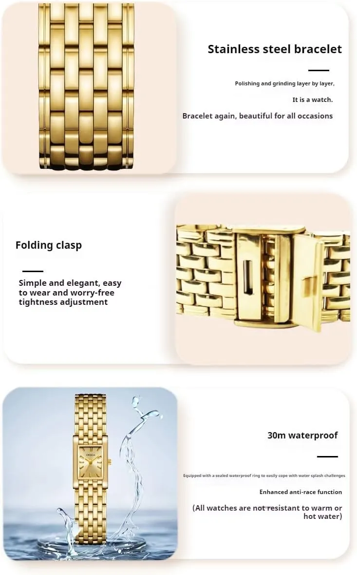 MASTOP Square Watches for Women – 22mm Dainty Silver Stainless Steel Bracelet Simple Easy-to-Read Vintage Quartz Analog Small Gold Waterproof Dress Watch