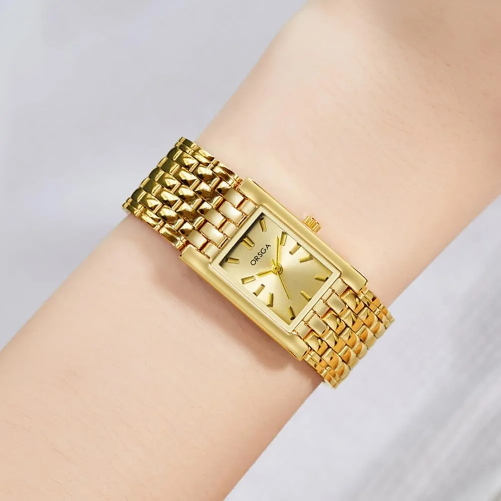 MASTOP Square Watches for Women – 22mm Dainty Silver Stainless Steel Bracelet Simple Easy-to-Read Vintage Quartz Analog Small Gold Waterproof Dress Watch