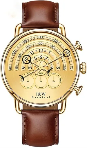 MASTOP Unique Runway Design Watches Men's Stainless Steel Analog Quartz Watch Chronograph Sport Gold Dial