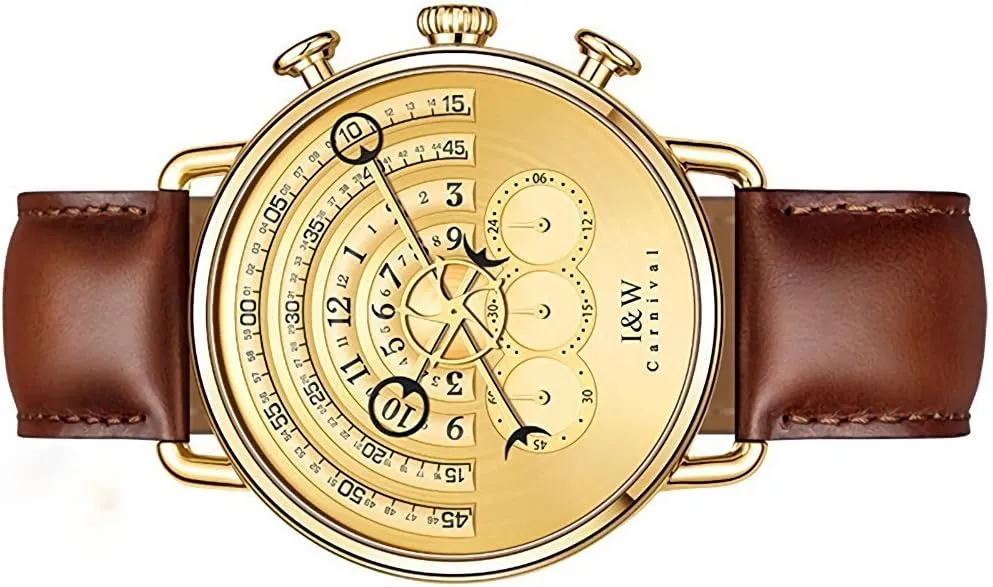 MASTOP Unique Runway Design Watches Men's Stainless Steel Analog Quartz Watch Chronograph Sport Gold Dial