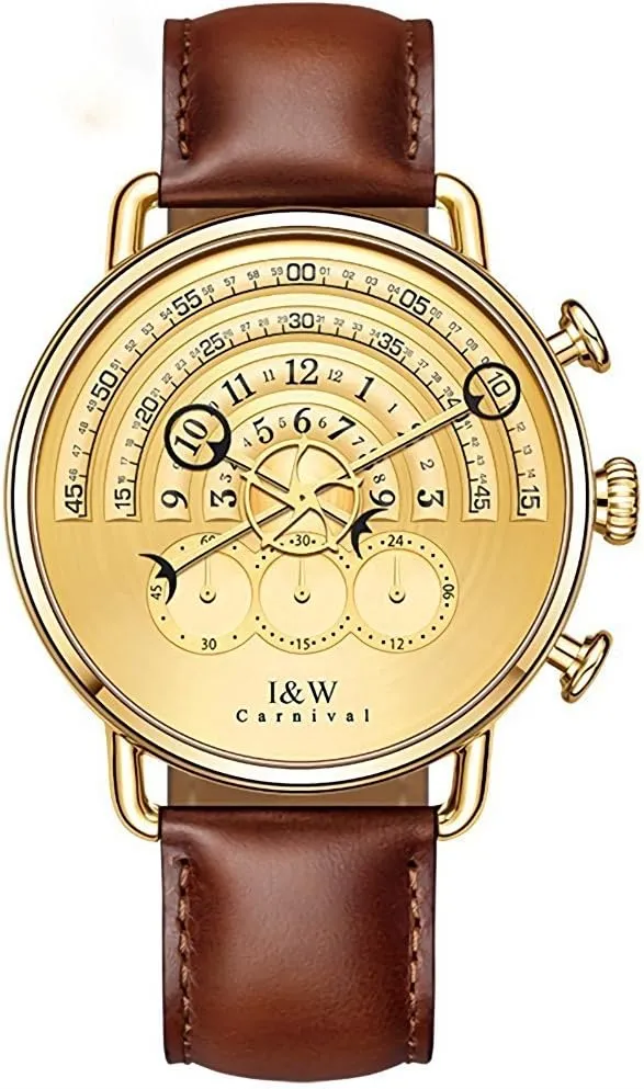 MASTOP Unique Runway Design Watches Men's Stainless Steel Analog Quartz Watch Chronograph Sport Gold Dial
