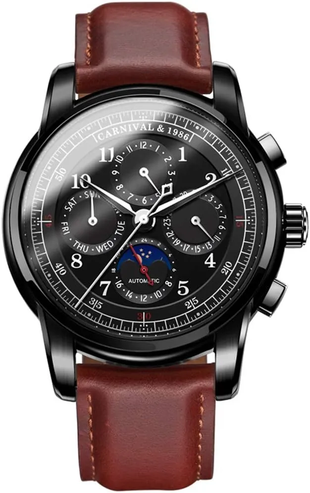 MASTOPSwiss Brands Men's Automatic Mechanical Watches Top Luxury Moon Phase Sapphire Waterproof Vintage Leather Strap Business Dress Wrist Watch Classic