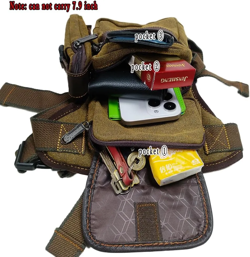 Men Waist Leg Bag Canvas Motorcycle Fanny Waist Pack One Shoulder Drop Leg Thigh Bag Hiking Traveling Fishing Waist Leg Bag Khaki