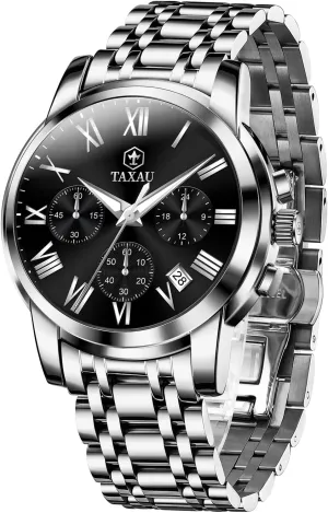 Men Watches Dress Watch for Men Waterproof Luxury Chronograph Watch Big Face Stainless Steel Analog Quartz Men's Wrist Watches with Date Multi-Function Roman Number Luminous reloj para Hombre